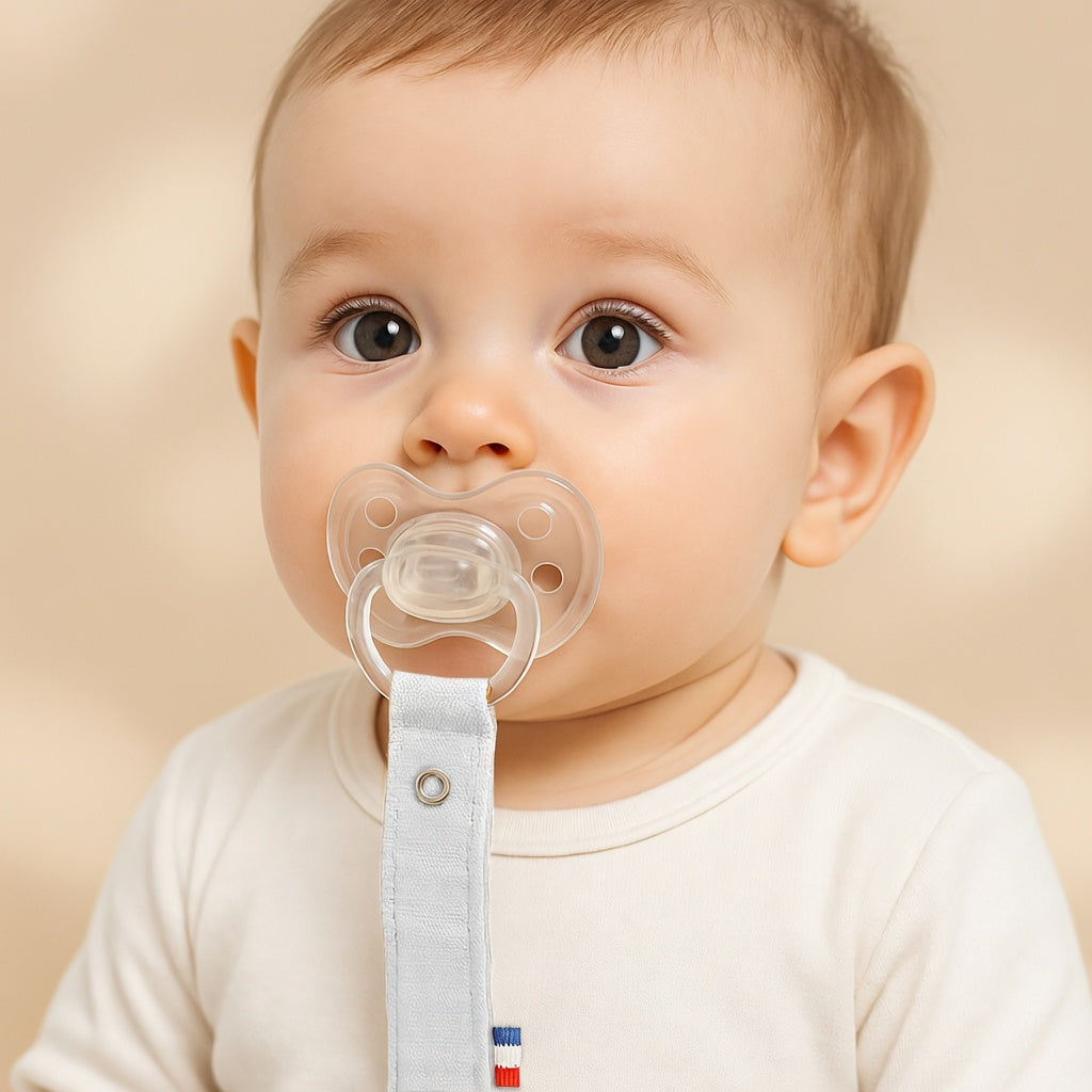 Attache tétine PAPATE en coton Bio - Gris